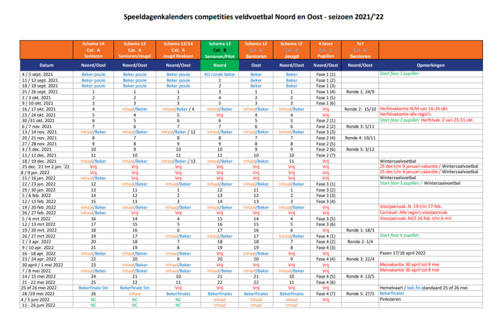 Speeldagenkalender seizoen 20212022 PKC’83 veld en zaalvoetbal vv